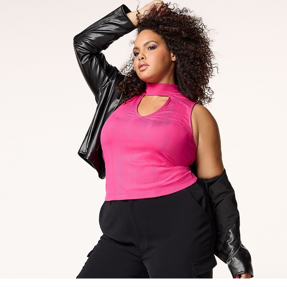 Intempo Mockneck Cut Out Tank Pink 3XL NWT